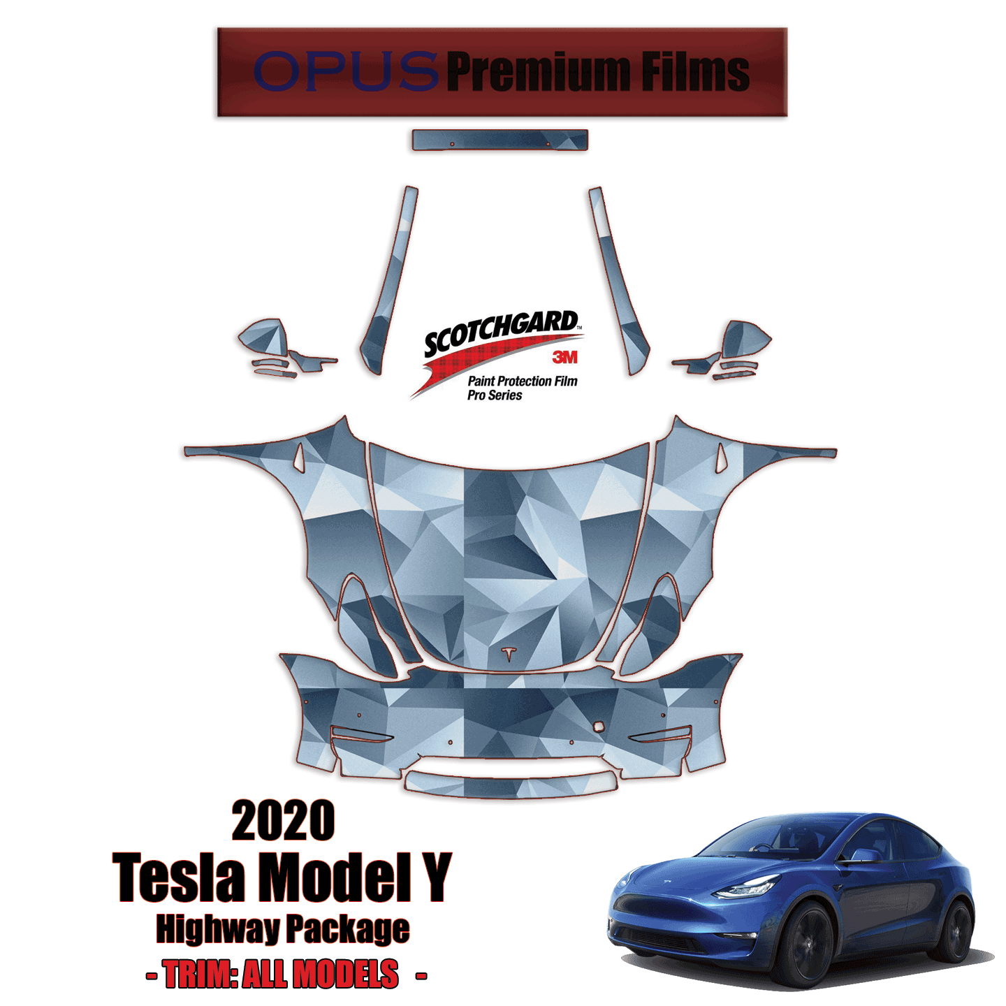 3M PRO Series PreCut Paint Protection Kit for Tesla Model Y 2020 - 2021